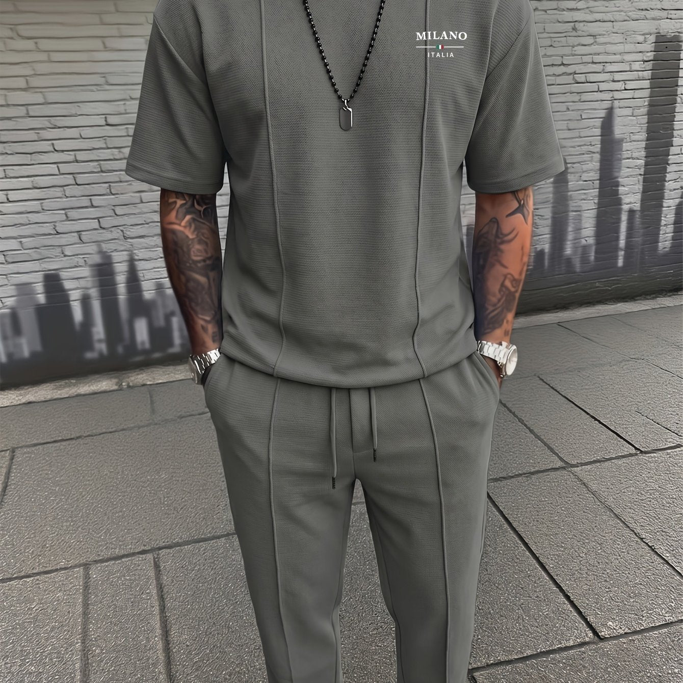 Men's Textured Relaxed T-Shirt & Trousers Set