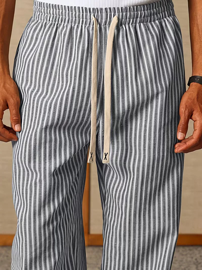 Herren gestreifte lockere Hose mit elastischem Tunnelzugbund