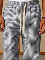 Herren gestreifte lockere Hose mit elastischem Tunnelzugbund