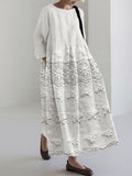 Damen besticktes Maxikleid aus floraler Spitze mit entspannter Vintage-Silhouette