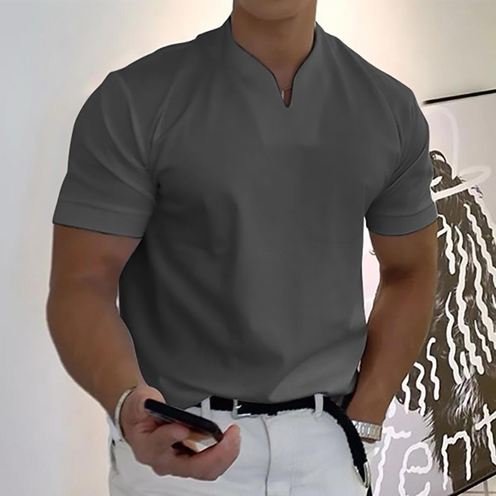 Men's Tailored T-Shirt with Split Neckline for Smart Casual Wear