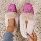 Mules chaussons pour femme bordés de fausse fourrure