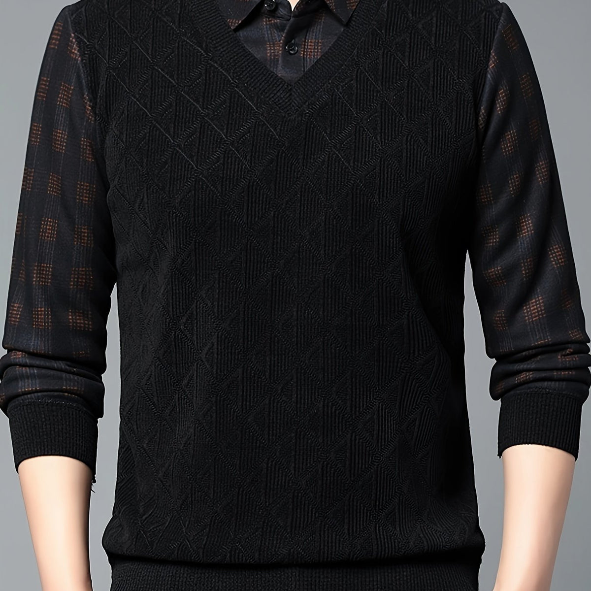 Herren-Strickpullover mit V-Ausschnitt und Lagenlook