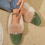 Mules chaussons pour femme bordés de fausse fourrure