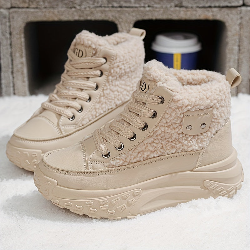 Høje sneakers med platformssål og sherpakant til kvinder