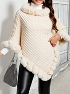 Women’s Faux-Fur Trim Knitted Poncho