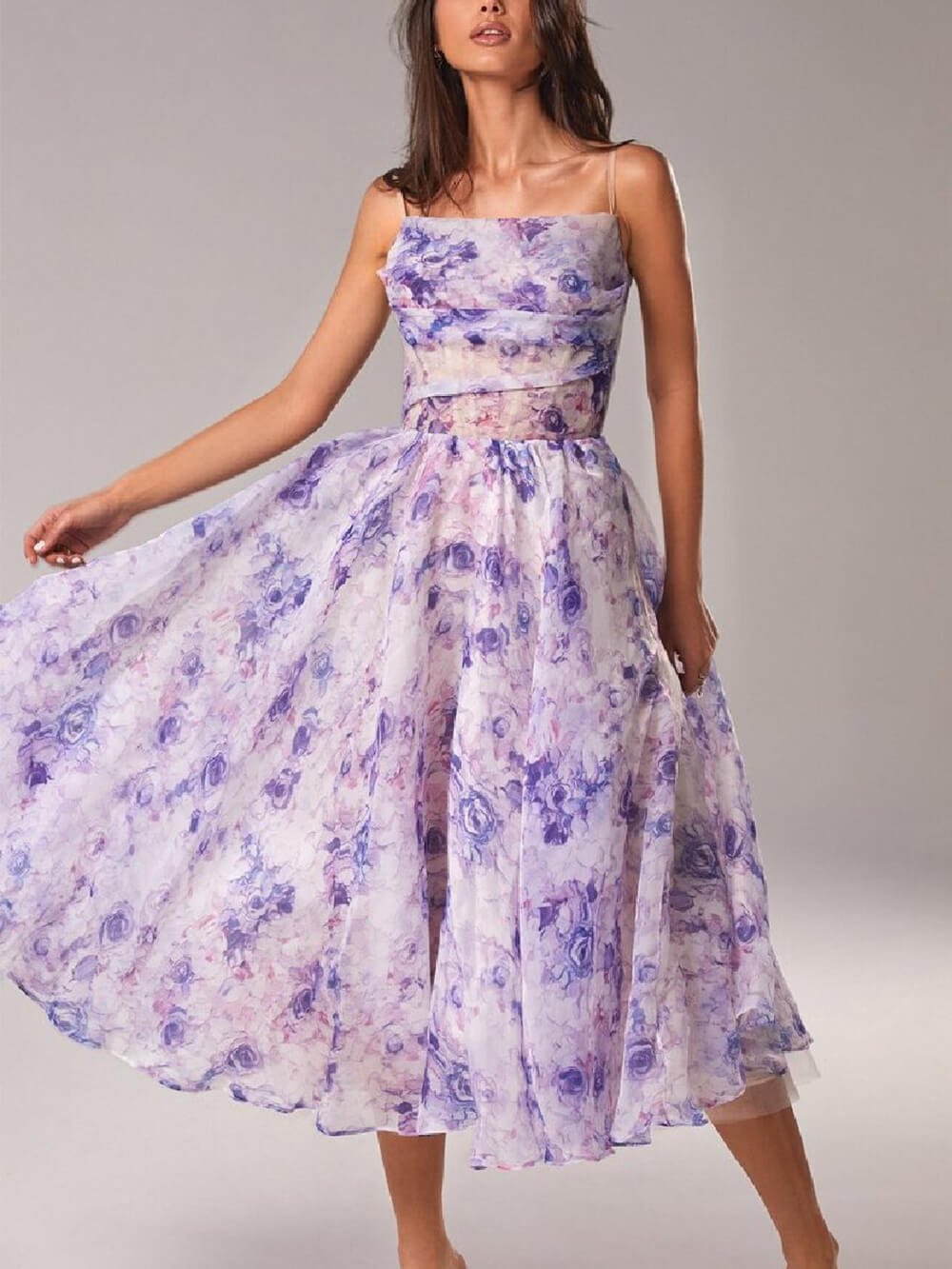 Abito midi floreale da donna con spalline sottili