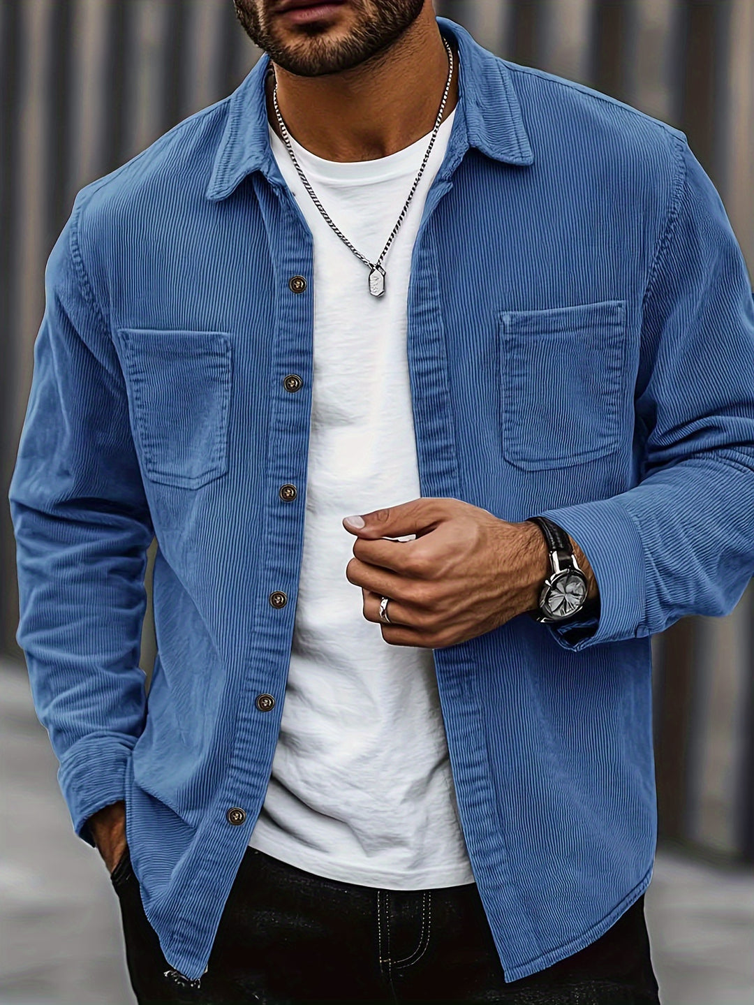 Corduroy Shirt Jacket with Ribbed Texture for Casual Layered Everyday Style