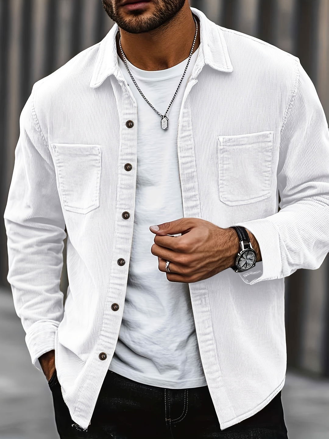 Cordhemd-Jacke mit gerippter Textur für lässigen, geschichteten Alltagsstil