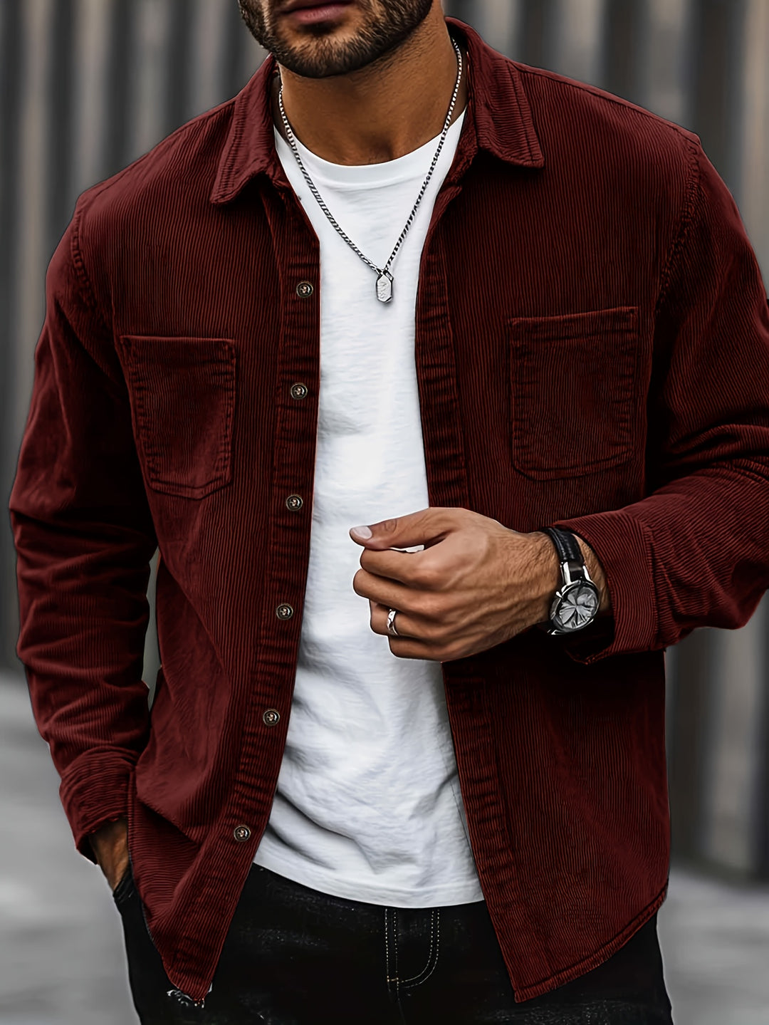 Corduroy Shirt Jacket with Ribbed Texture for Casual Layered Everyday Style