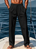 Herren Leinenhose mit Kordelzug Lockerer Schnitt Atmungsaktiv Sommerstil