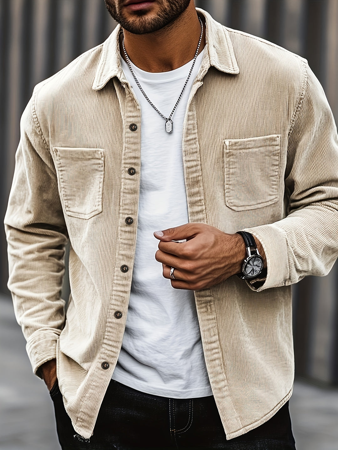 Corduroy Shirt Jacket with Ribbed Texture for Casual Layered Everyday Style