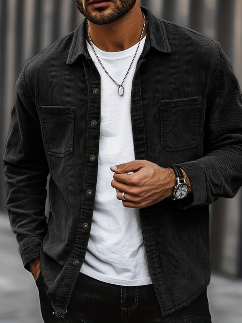 Corduroy Shirt Jacket with Ribbed Texture for Casual Layered Everyday Style