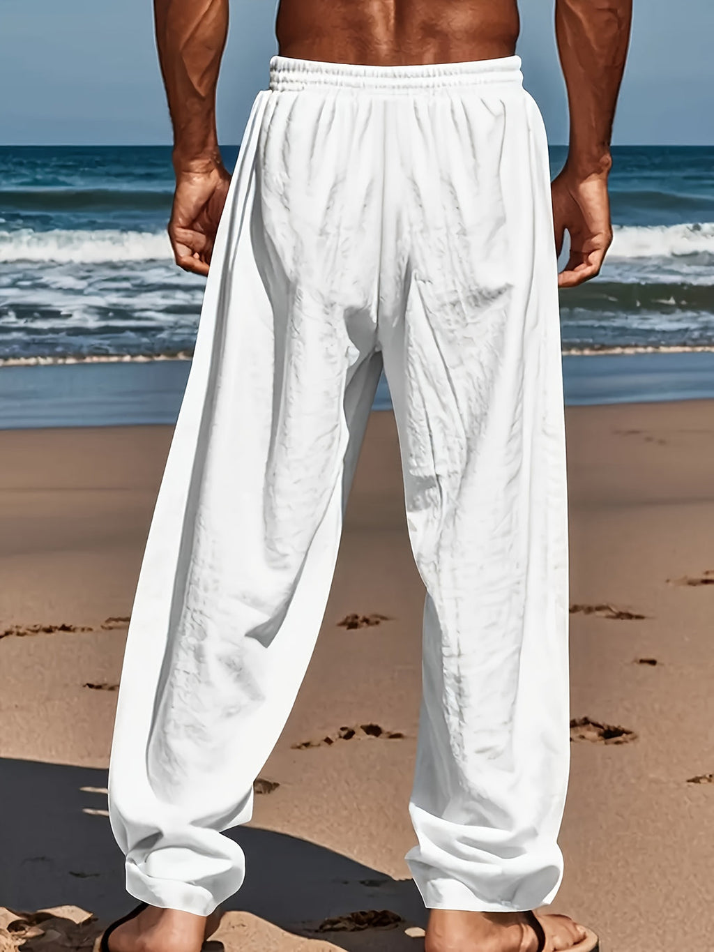 Herren Leinenhose mit Kordelzug Lockerer Schnitt Atmungsaktiv Sommerstil