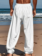 Herren Leinenhose mit Kordelzug Lockerer Schnitt Atmungsaktiv Sommerstil