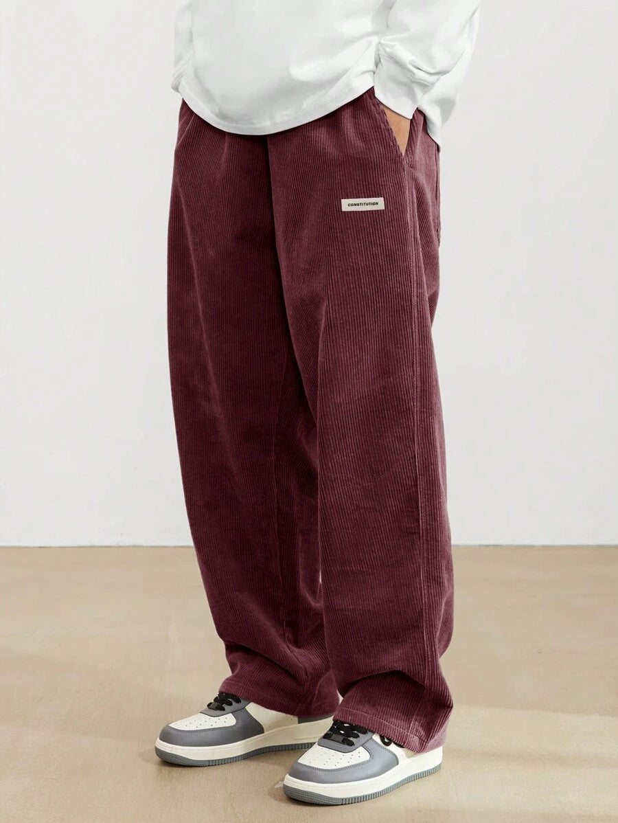 Herren Cordhose mit weitem Bein, entspanntem Schnitt, elastischem Bund und vintage-inspiriertem Casual-Fit
