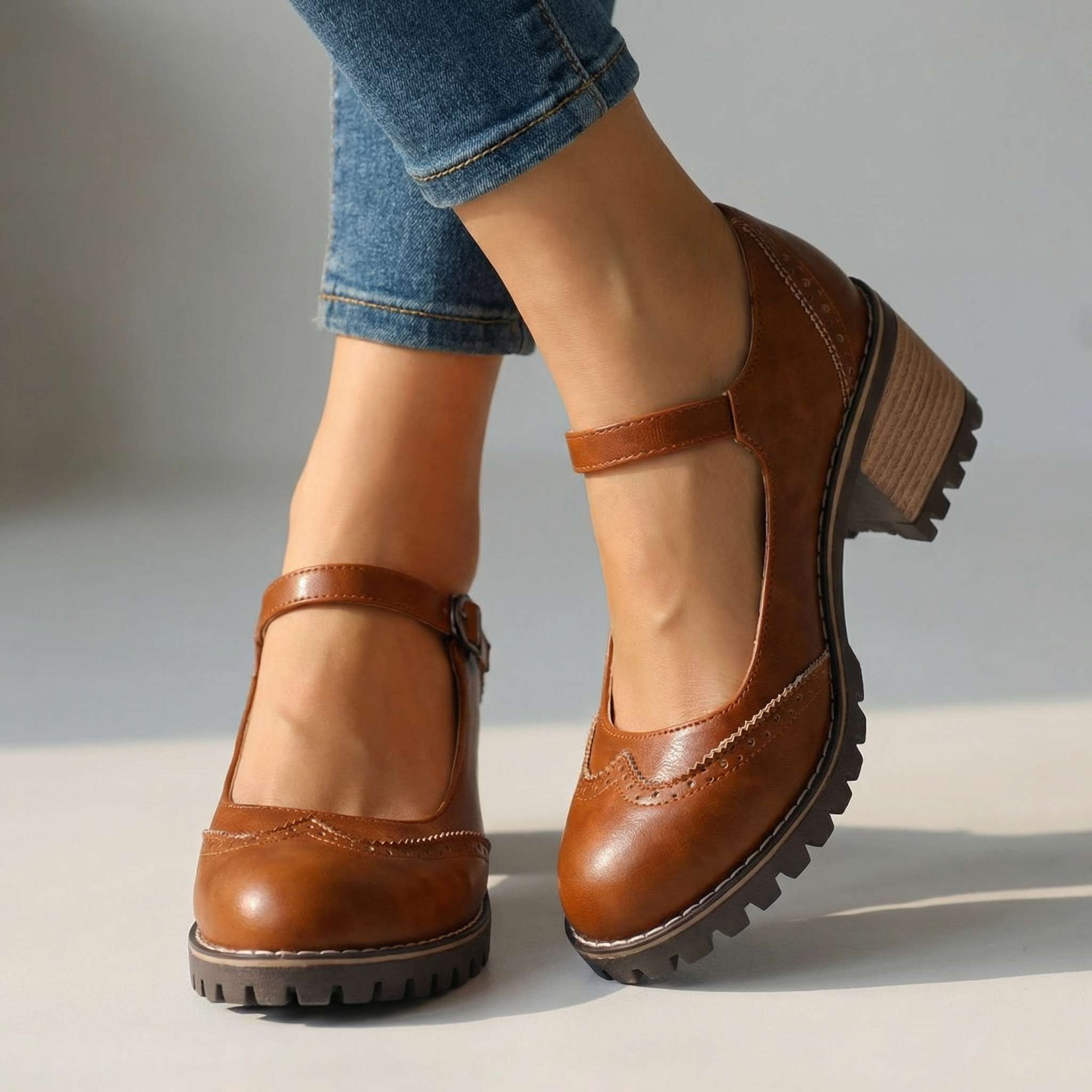 Chaussures classiques pour femmes à talon carré, style babies