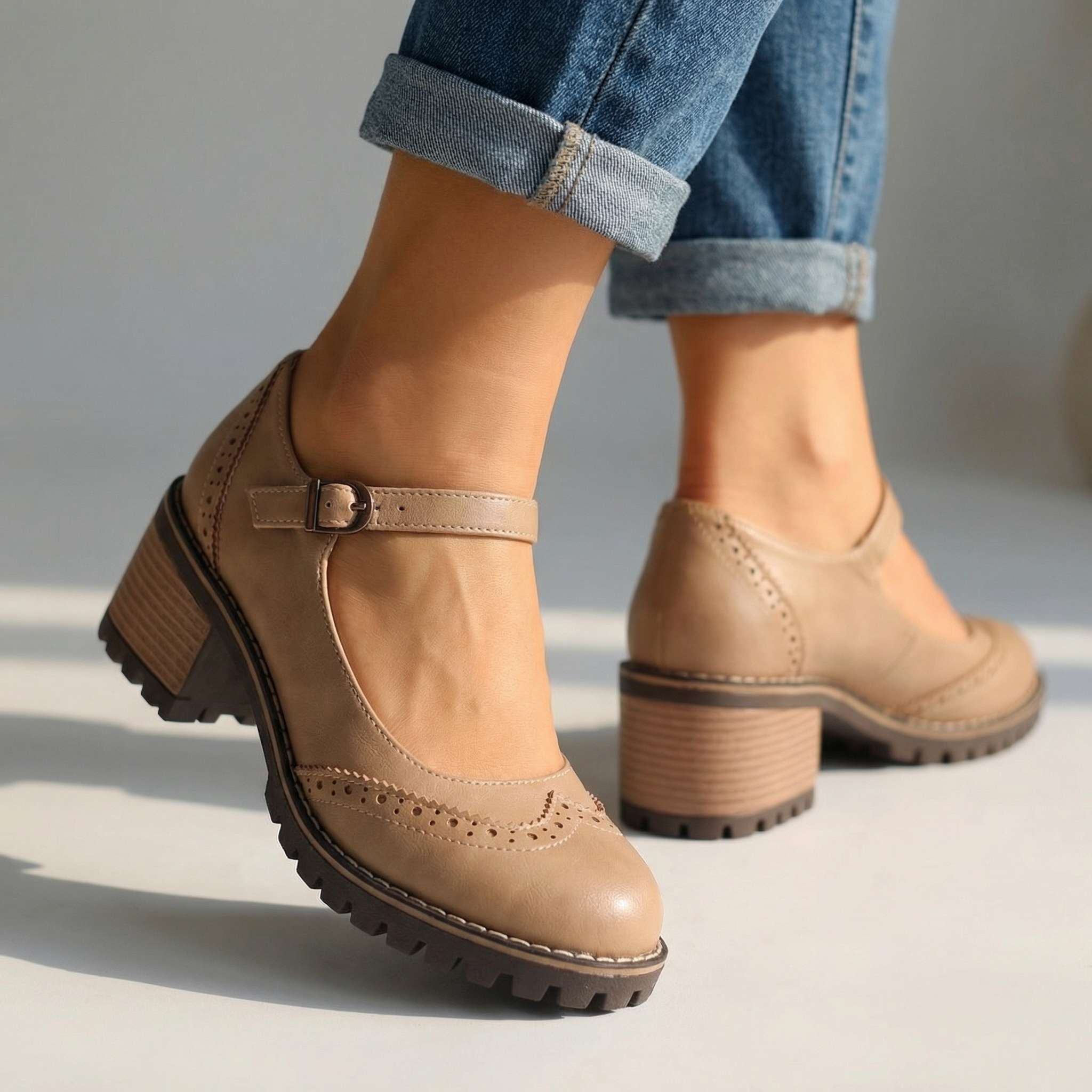 Chaussures classiques pour femmes à talon carré, style babies