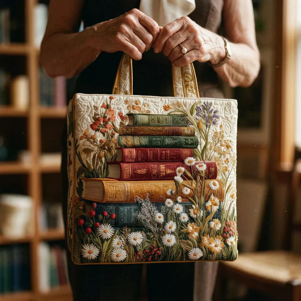 Bolso tote acolchado con estampado de libros para mujer