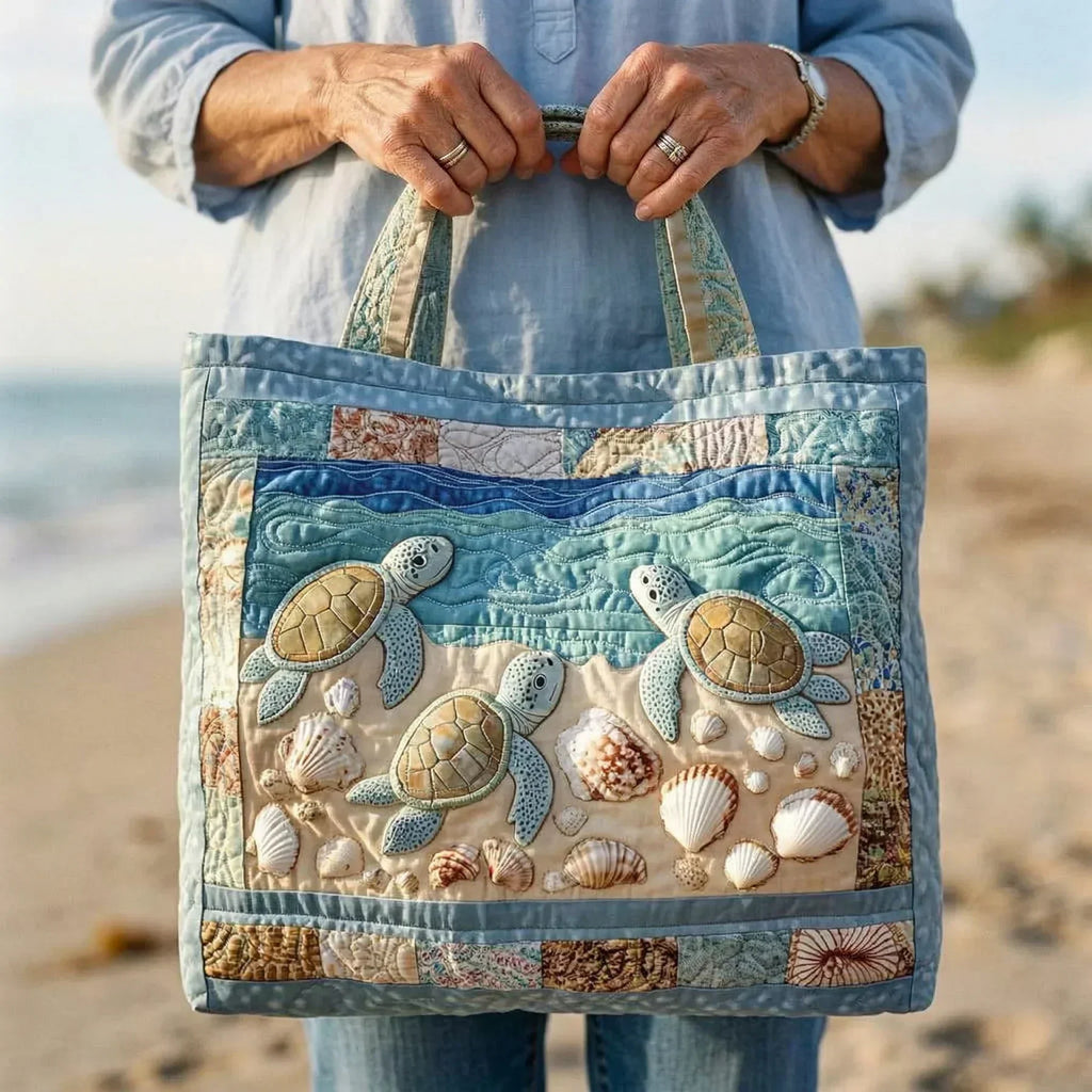 Bolso tote acolchado con tortugas marinas para mujer