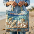 Bolso tote acolchado con tortugas marinas para mujer