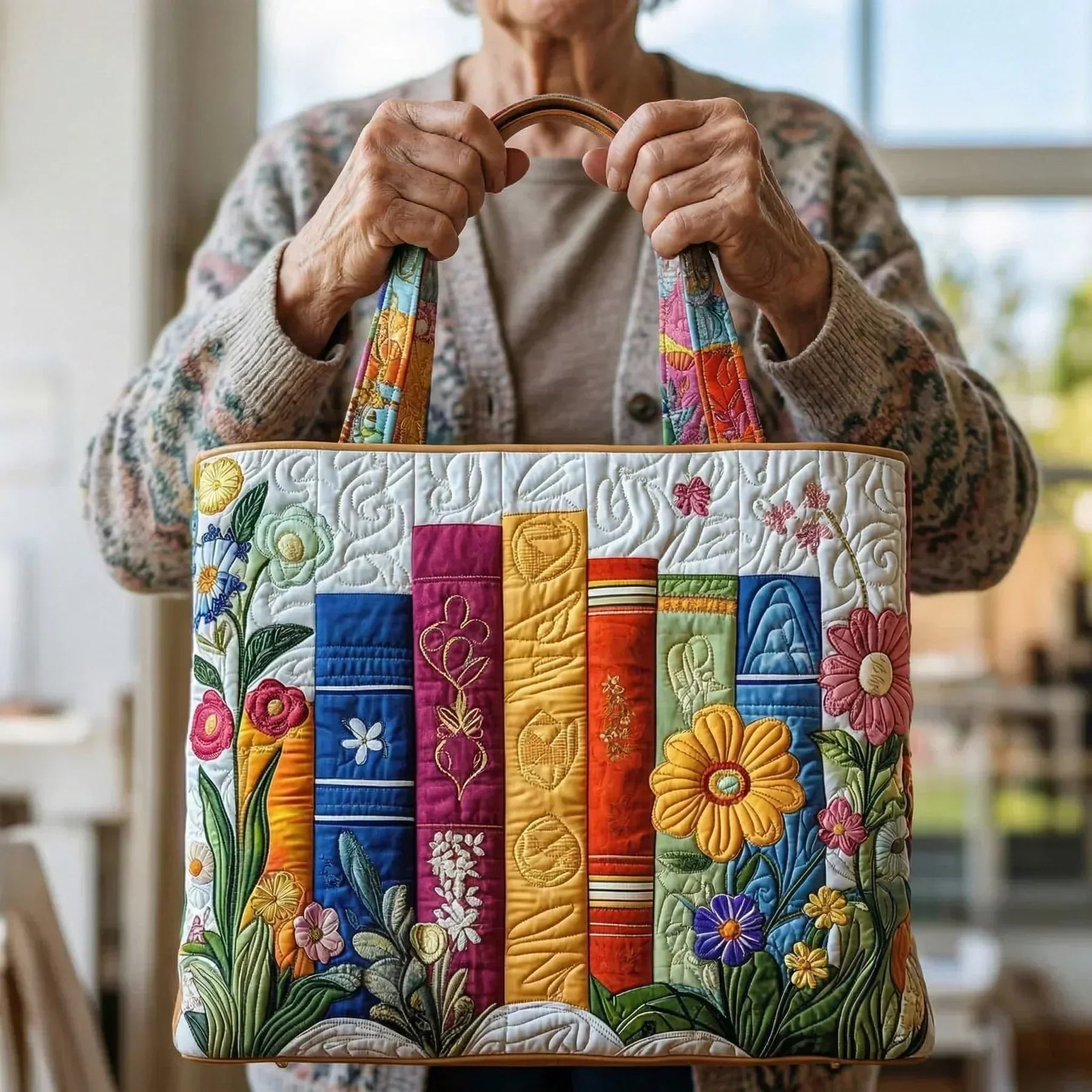 Bolso tote acolchado con estampado floral para mujer