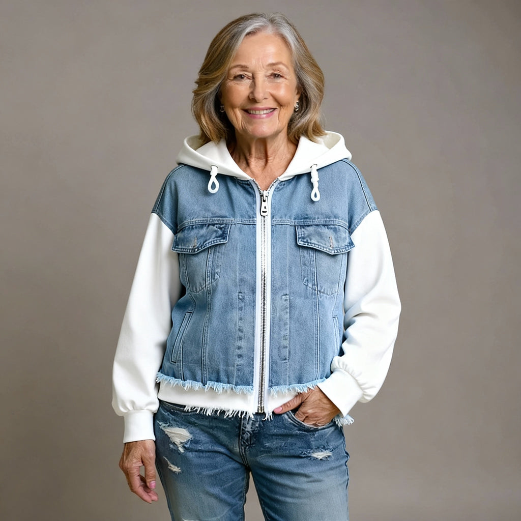 Women's Denim Jacket with Contrasting Sleeves