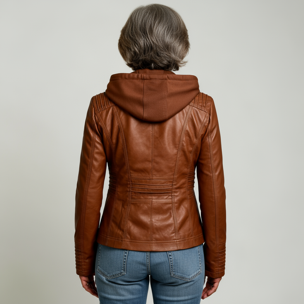 Women's Hooded Faux Leather Zip-Up Jacket