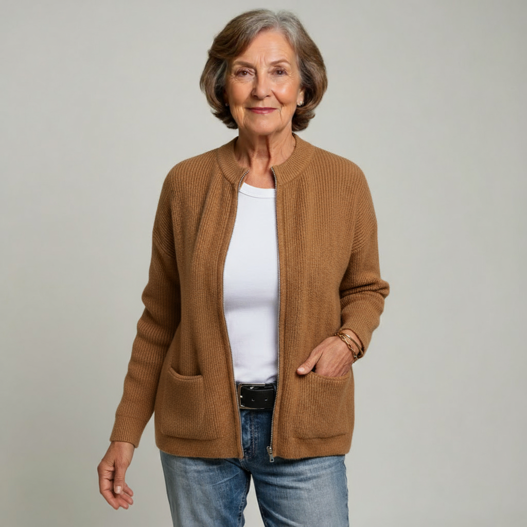 Damen-Freizeitjacke ohne Kragen mit Reißverschluss