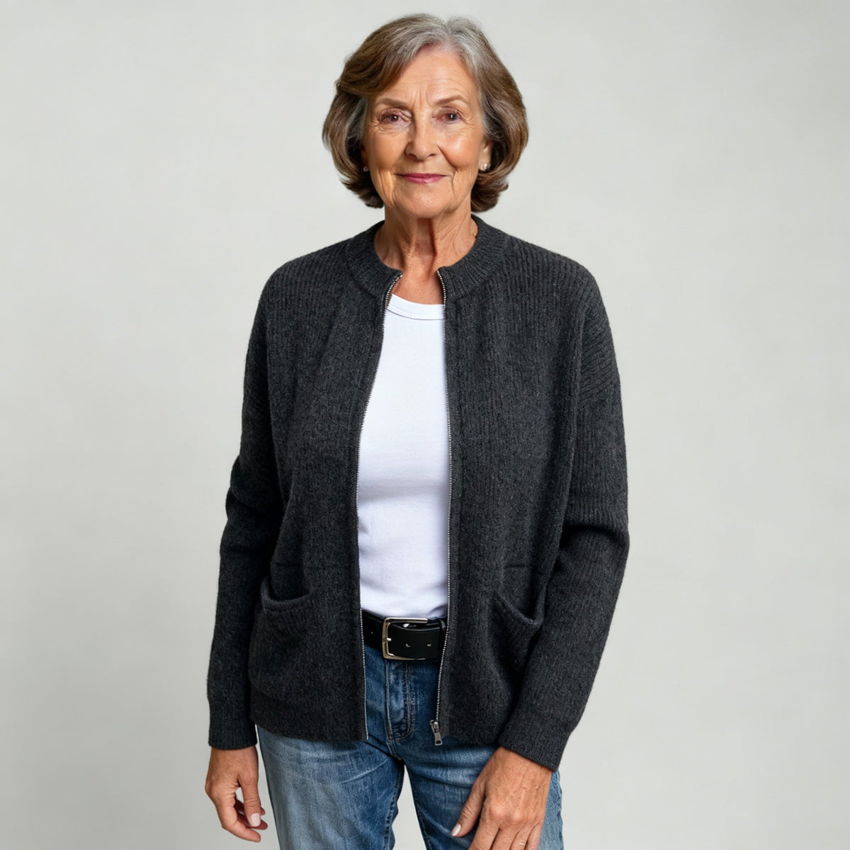 Women's Collarless Zip-Up Casual Jacket