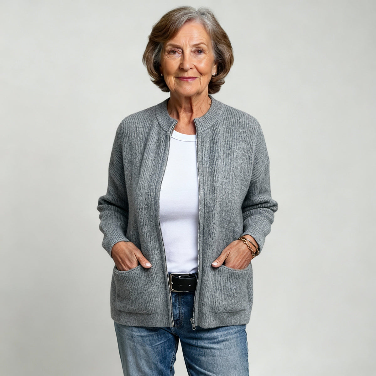 Women's Collarless Zip-Up Casual Jacket