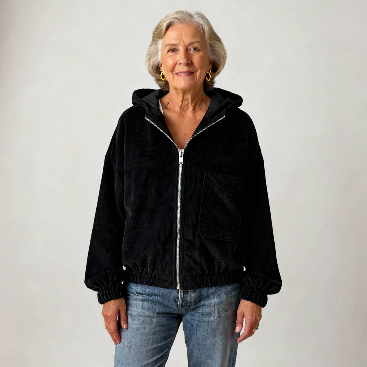 Women's Hooded Corduroy Zip-Up Jacket
