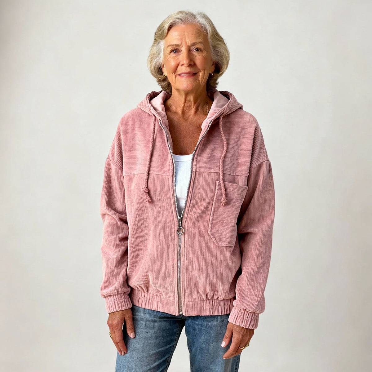 Women's Hooded Corduroy Zip-Up Jacket
