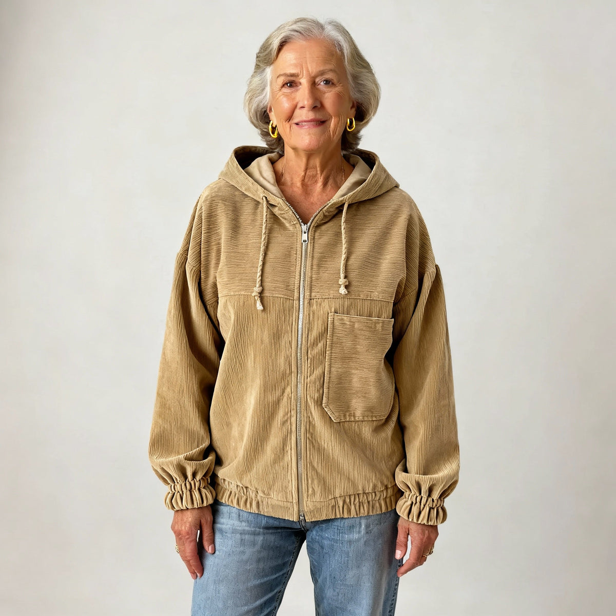 Women's Hooded Corduroy Zip-Up Jacket