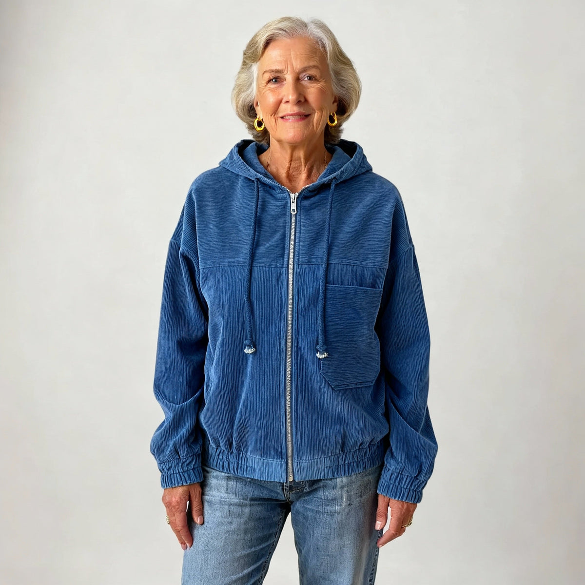 Women's Hooded Corduroy Zip-Up Jacket