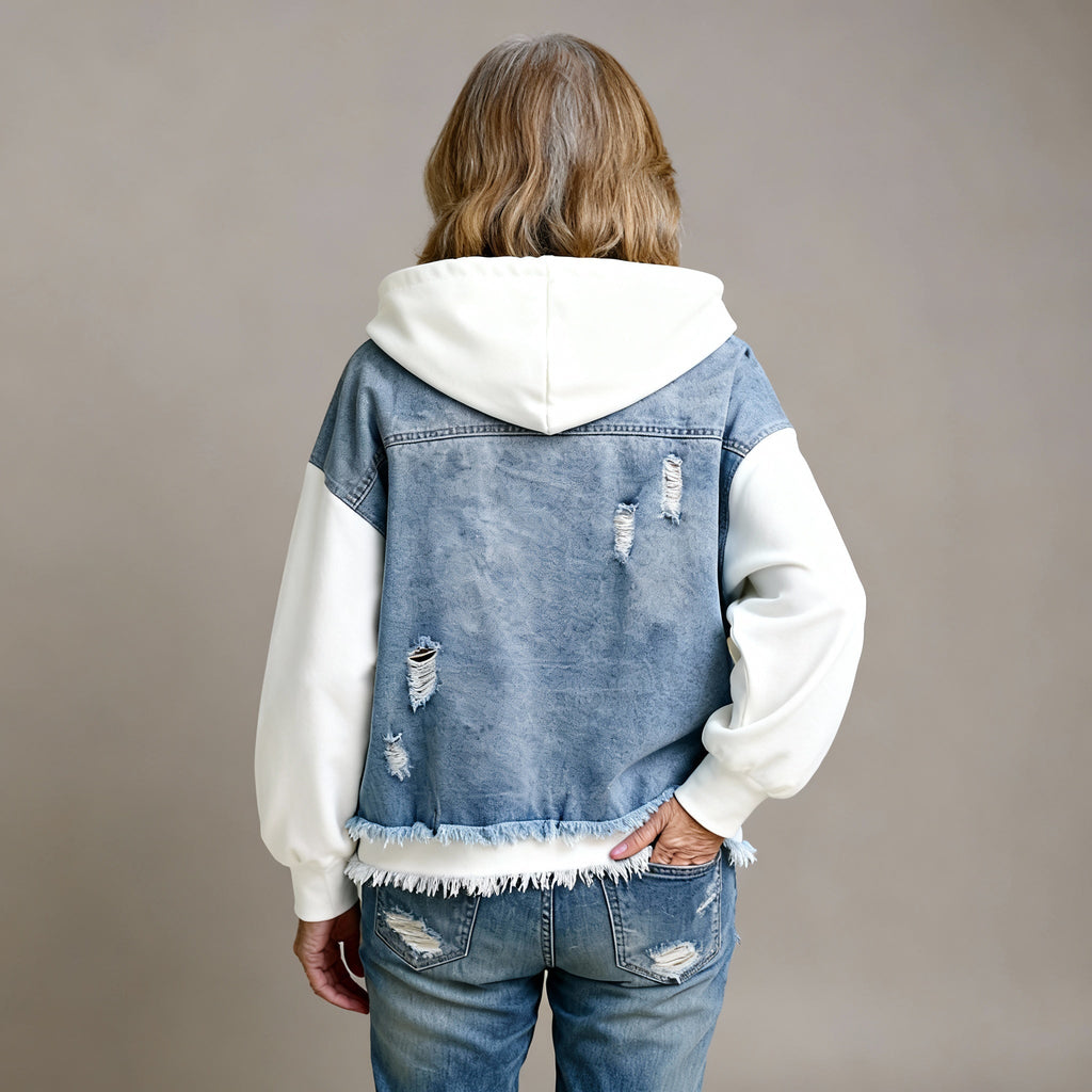 Women's Denim Jacket with Contrasting Sleeves