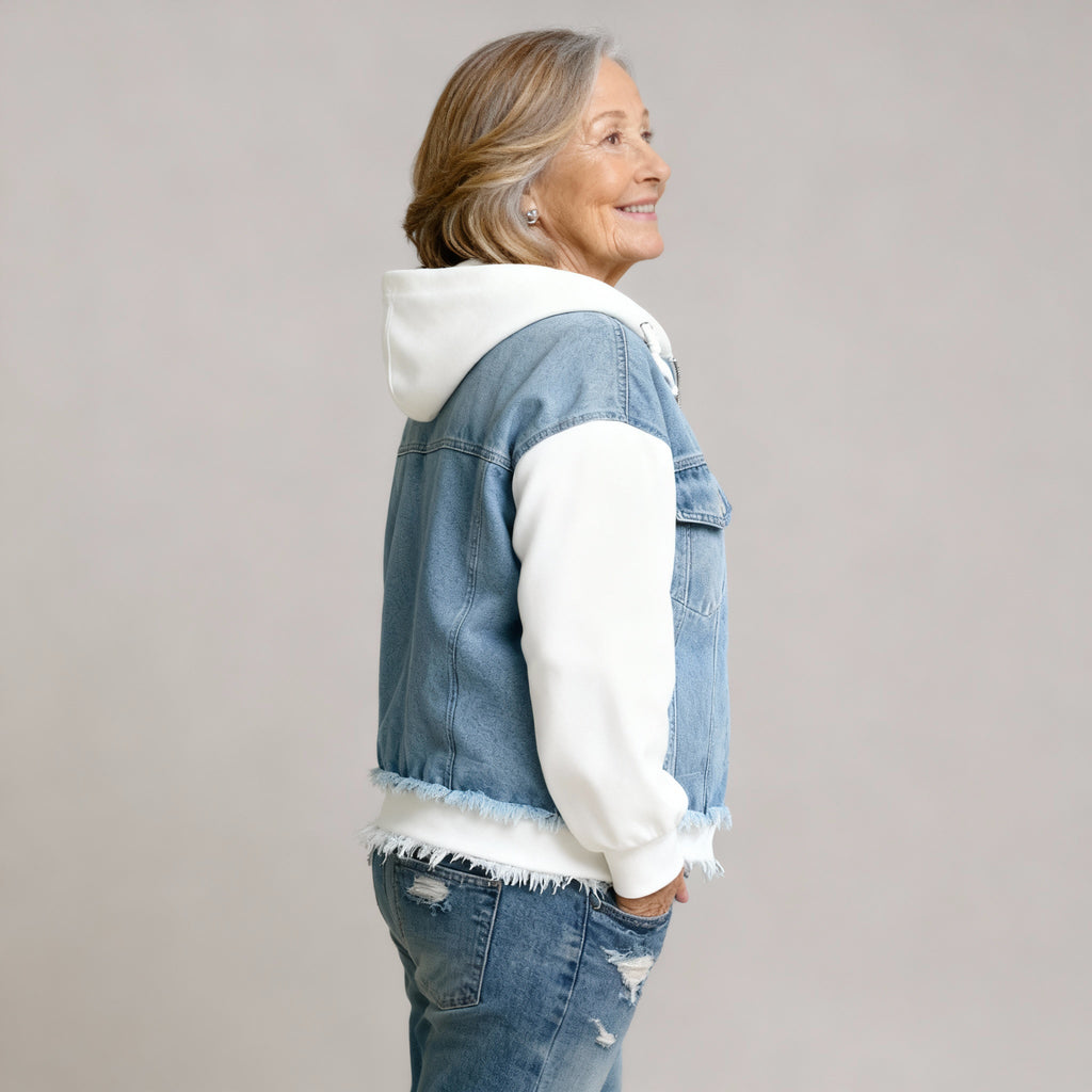 Women's Denim Jacket with Contrasting Sleeves
