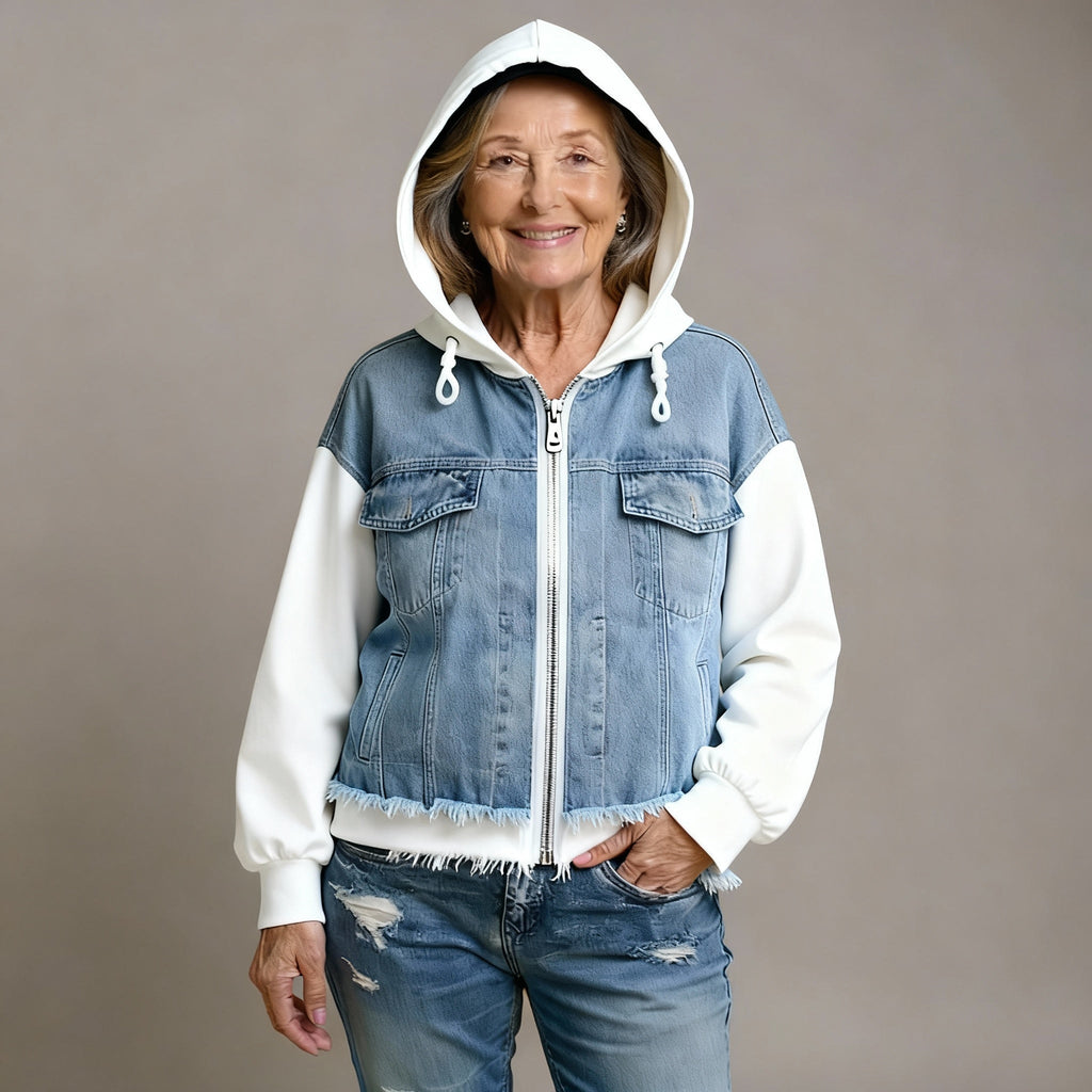 Women's Denim Jacket with Contrasting Sleeves