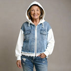 Women's Denim Jacket with Contrasting Sleeves