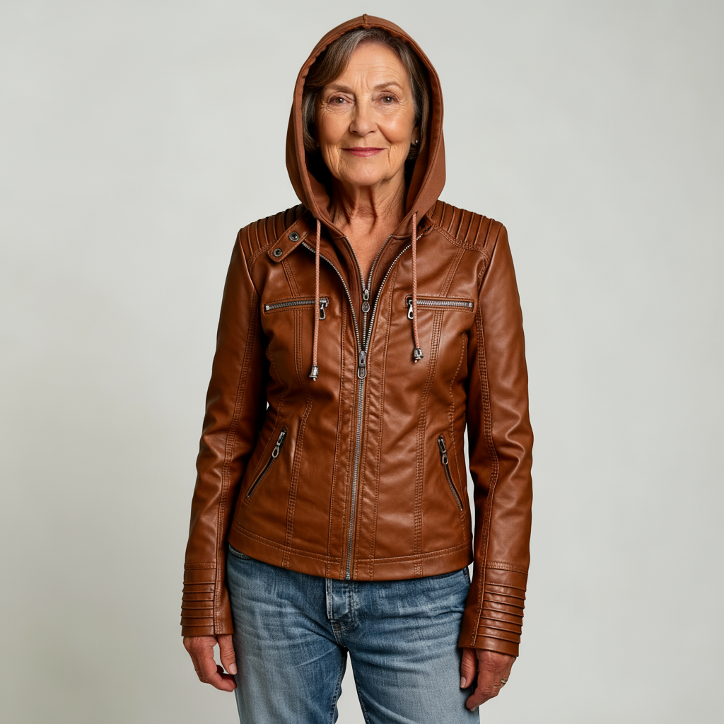 Women's Hooded Faux Leather Zip-Up Jacket