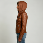 Women's Hooded Faux Leather Zip-Up Jacket