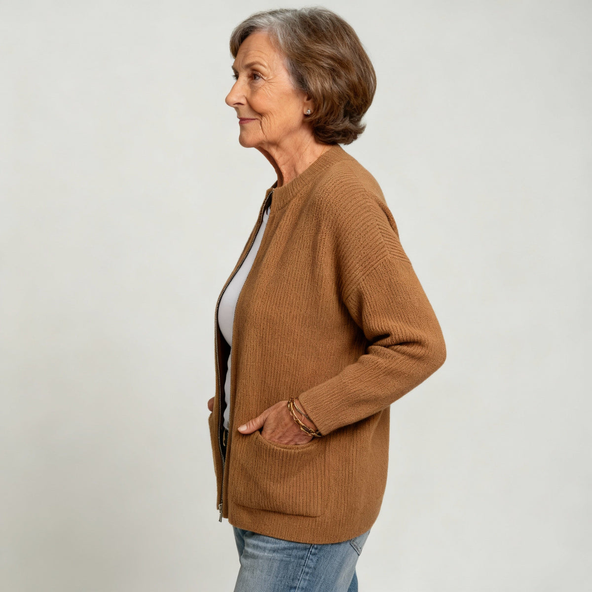 Damen-Freizeitjacke ohne Kragen mit Reißverschluss