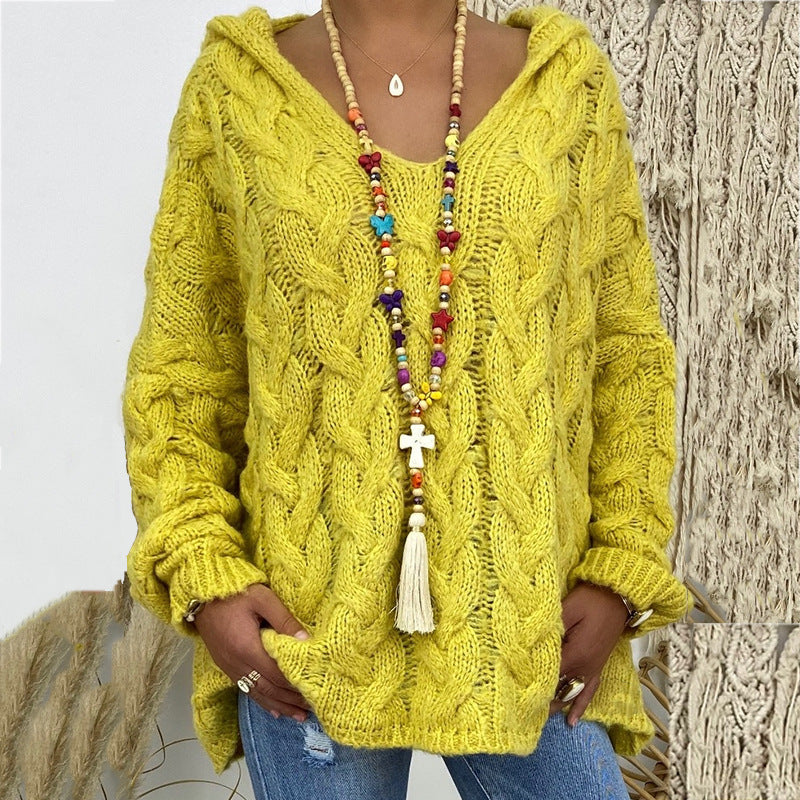 Pull à capuche pour femme en maille torsadée