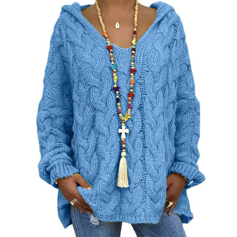 Pull à capuche pour femme en maille torsadée