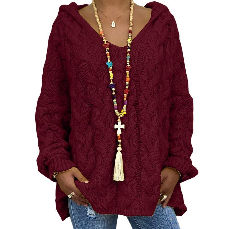 Pull à capuche pour femme en maille torsadée