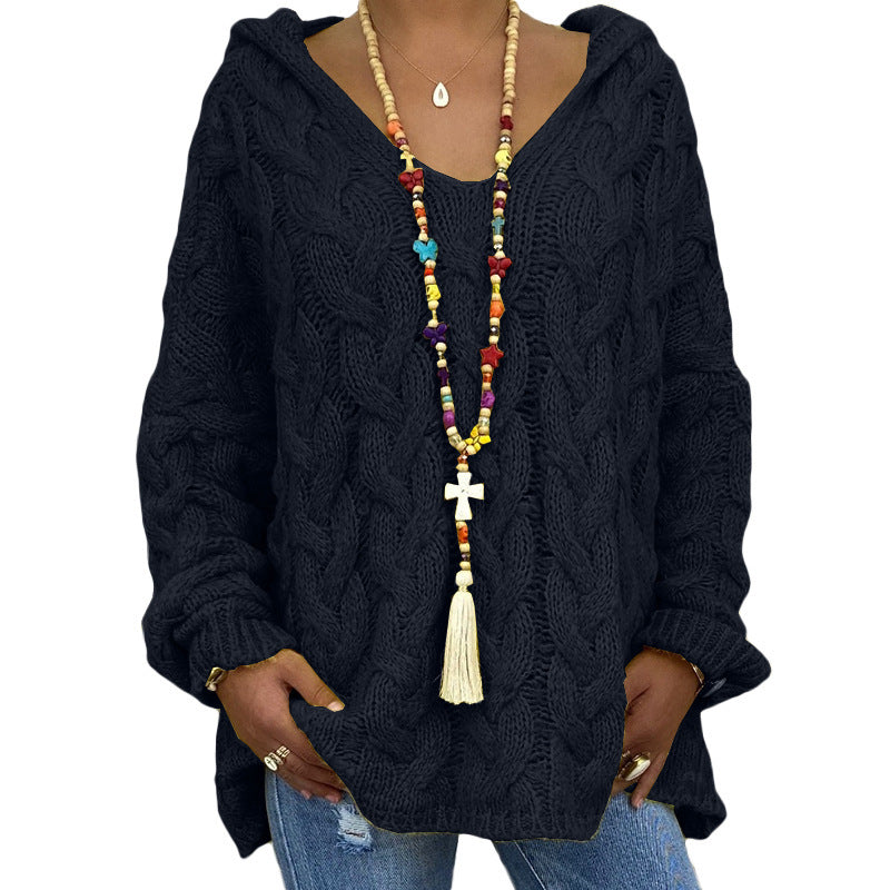 Pull à capuche pour femme en maille torsadée