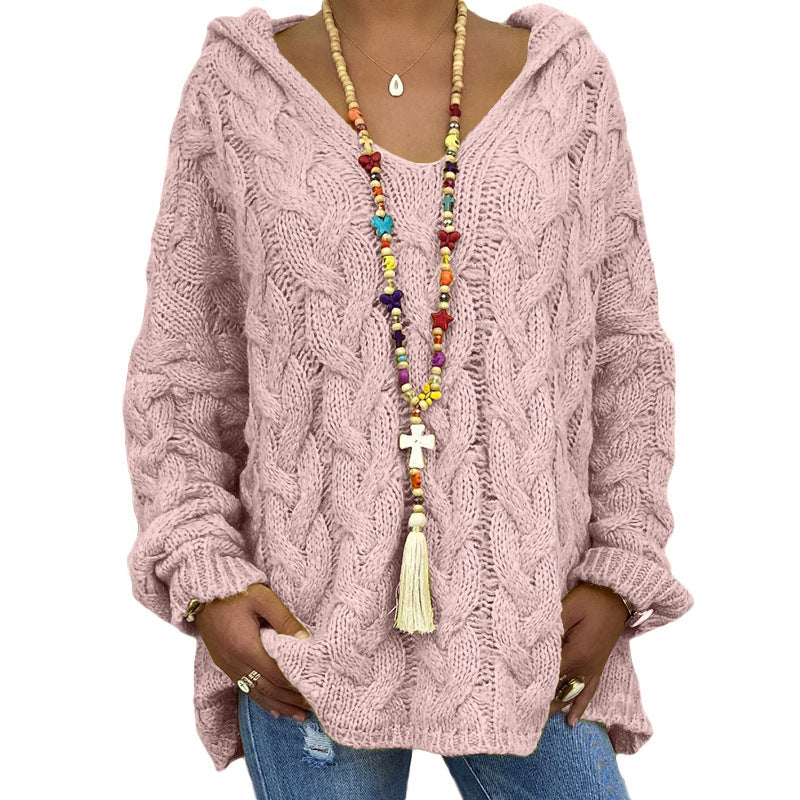 Pull à capuche pour femme en maille torsadée