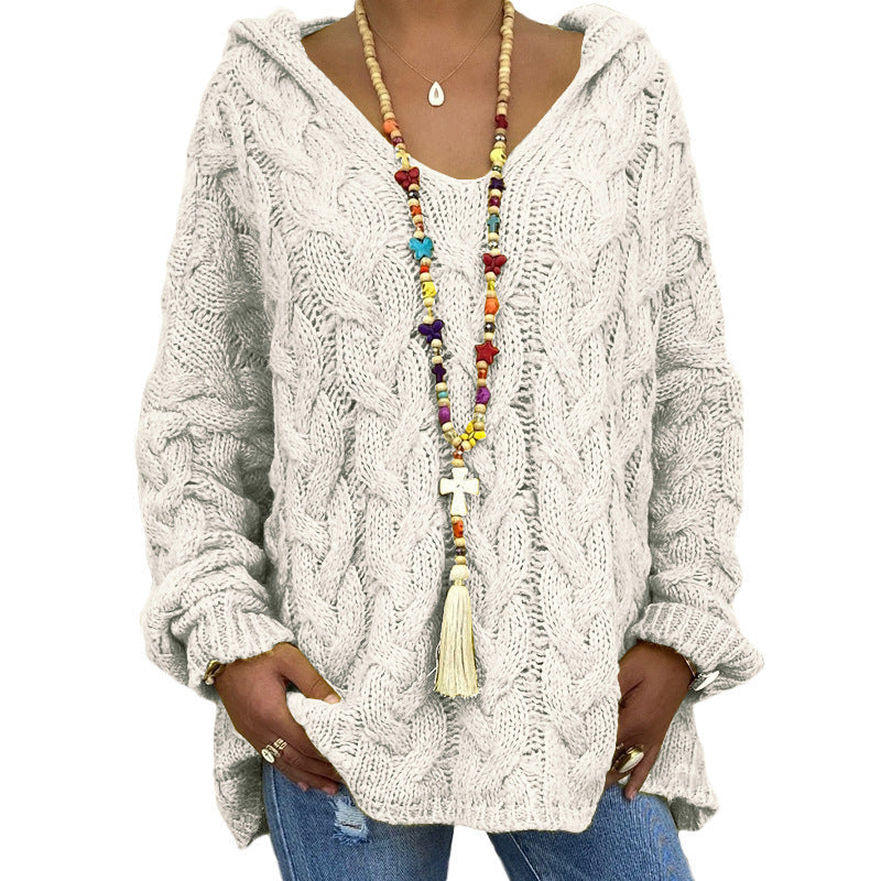 Pull à capuche pour femme en maille torsadée