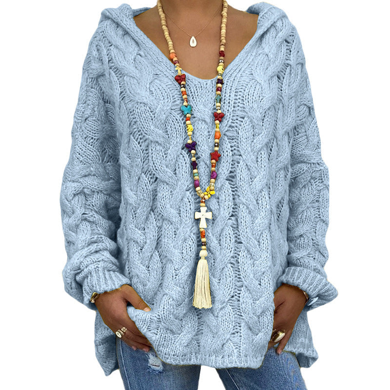 Pull à capuche pour femme en maille torsadée