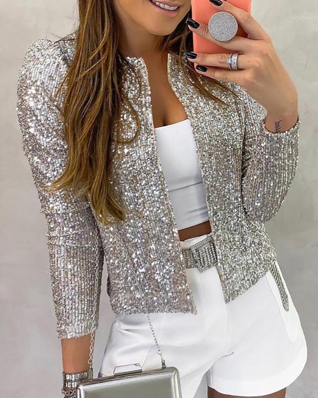 Women's Sequin Open-Front Jacket